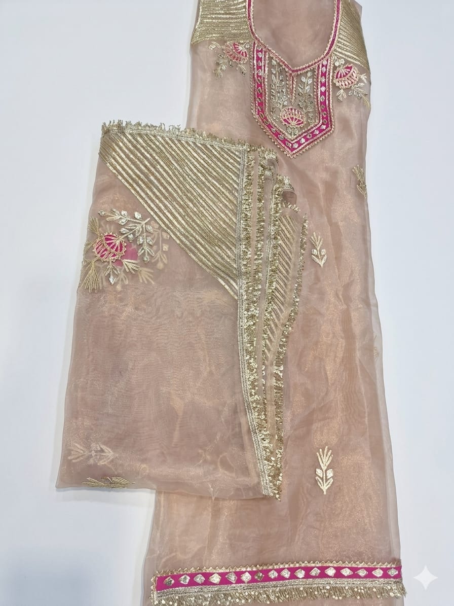 Pure Organza unstitched Suit With Gota Pati Work Dupatta