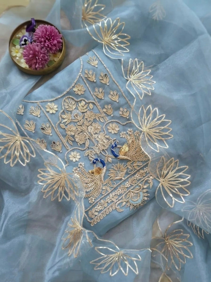 Pure Organza unstitched Suit With Gota Pati Work Dupatta