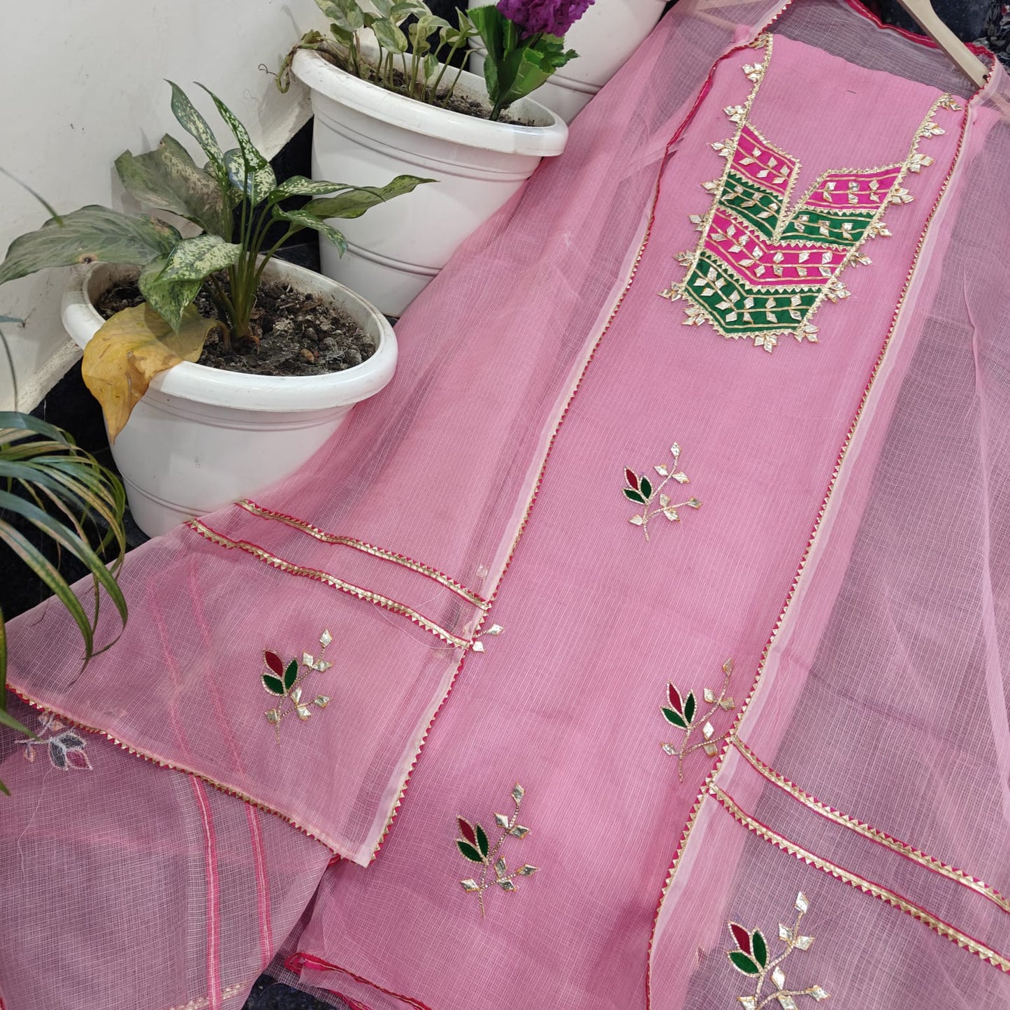 Pure Kota Doriya Suit With Gota Patti Work Unstitched Suit
