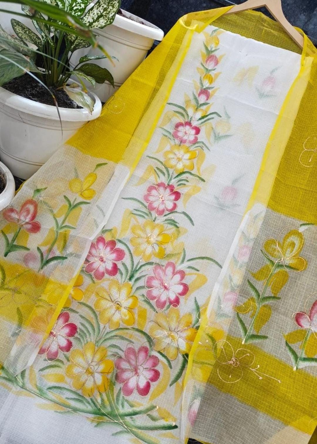 Pure Kota Doriya Unstitched Suit Brush Print Work With Duptta