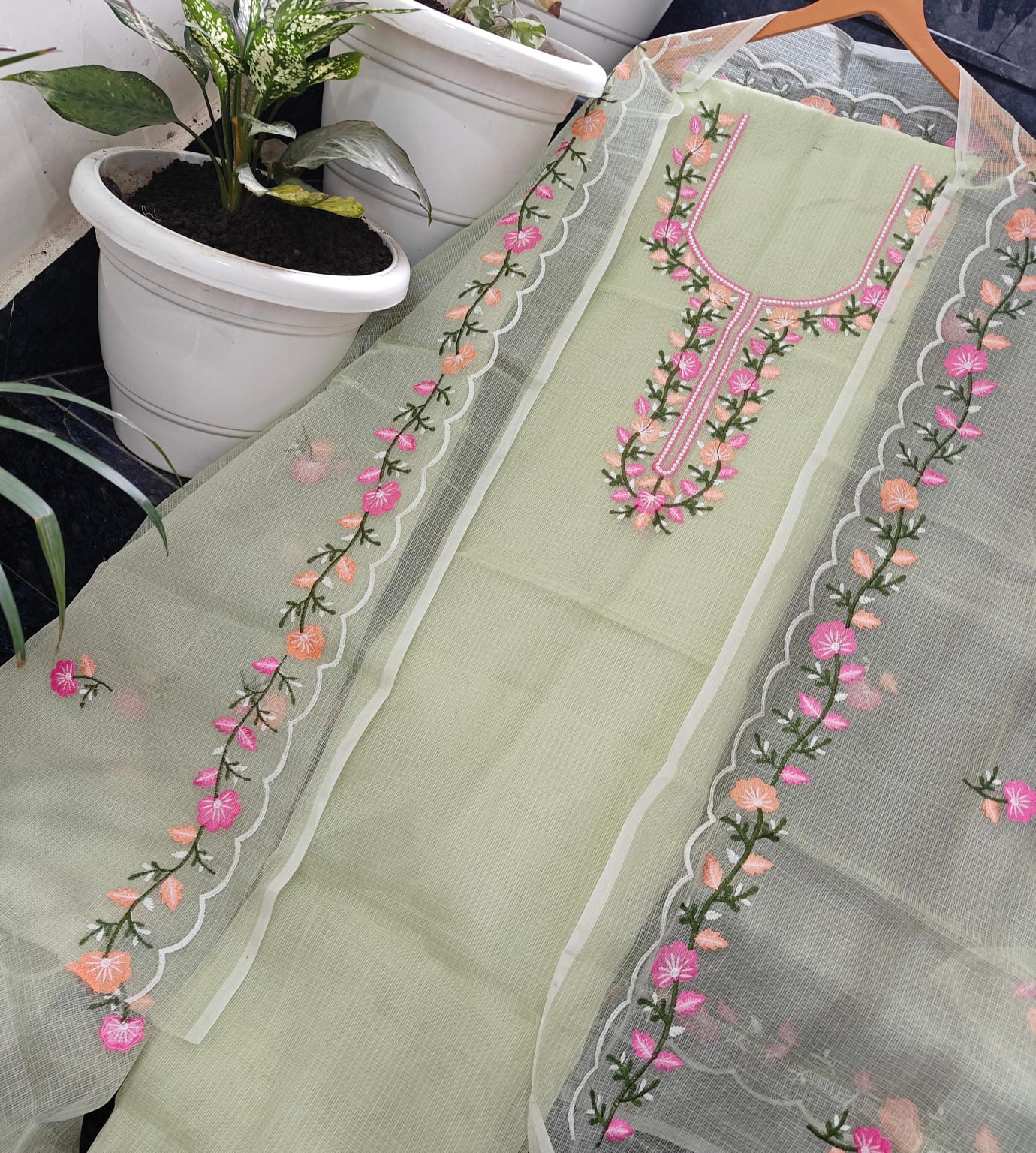 Pure Kota Doriya unstitched suit with embroidery work