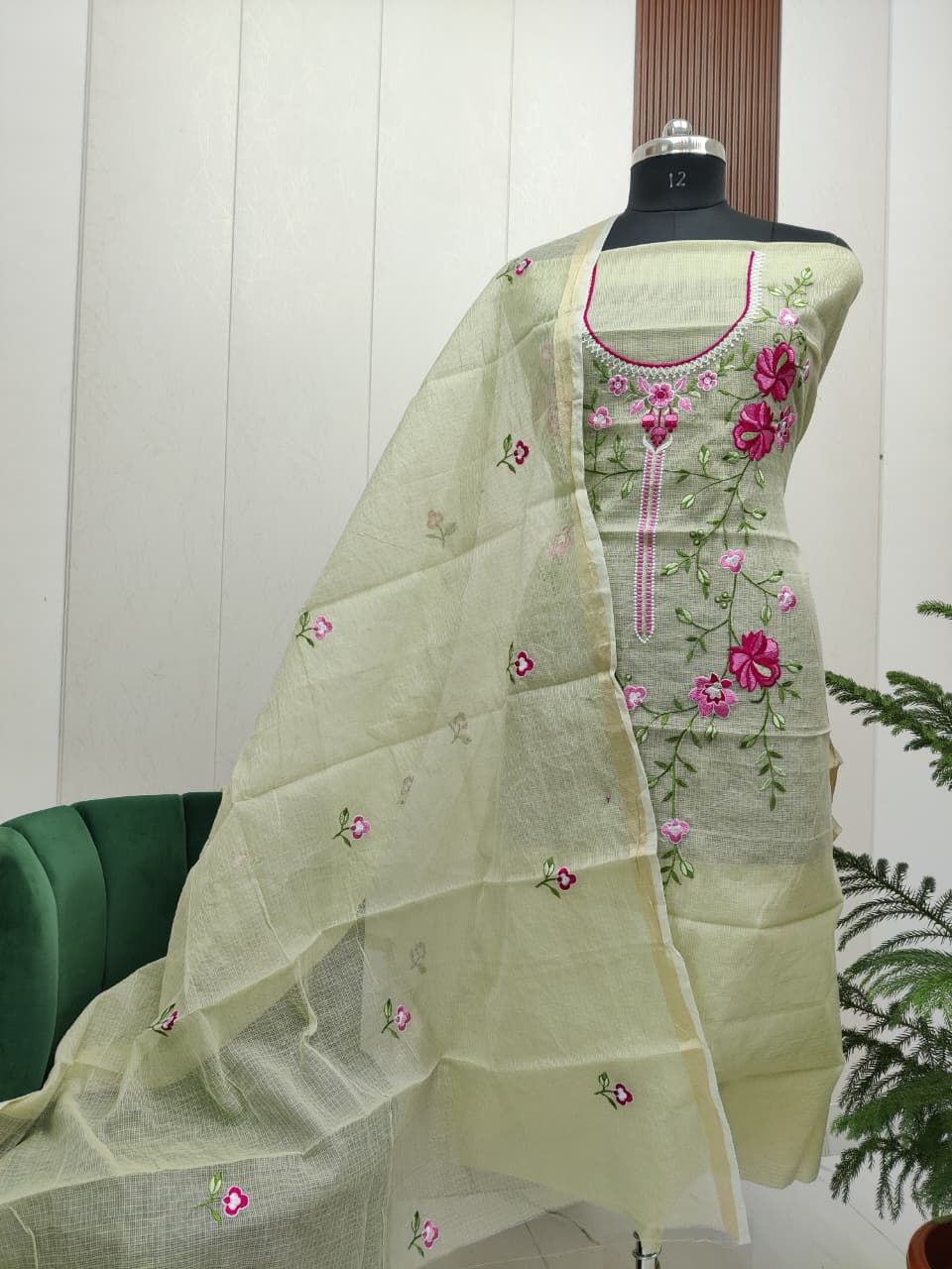 Pure Kota Doriya unstitched suit with embroidery work