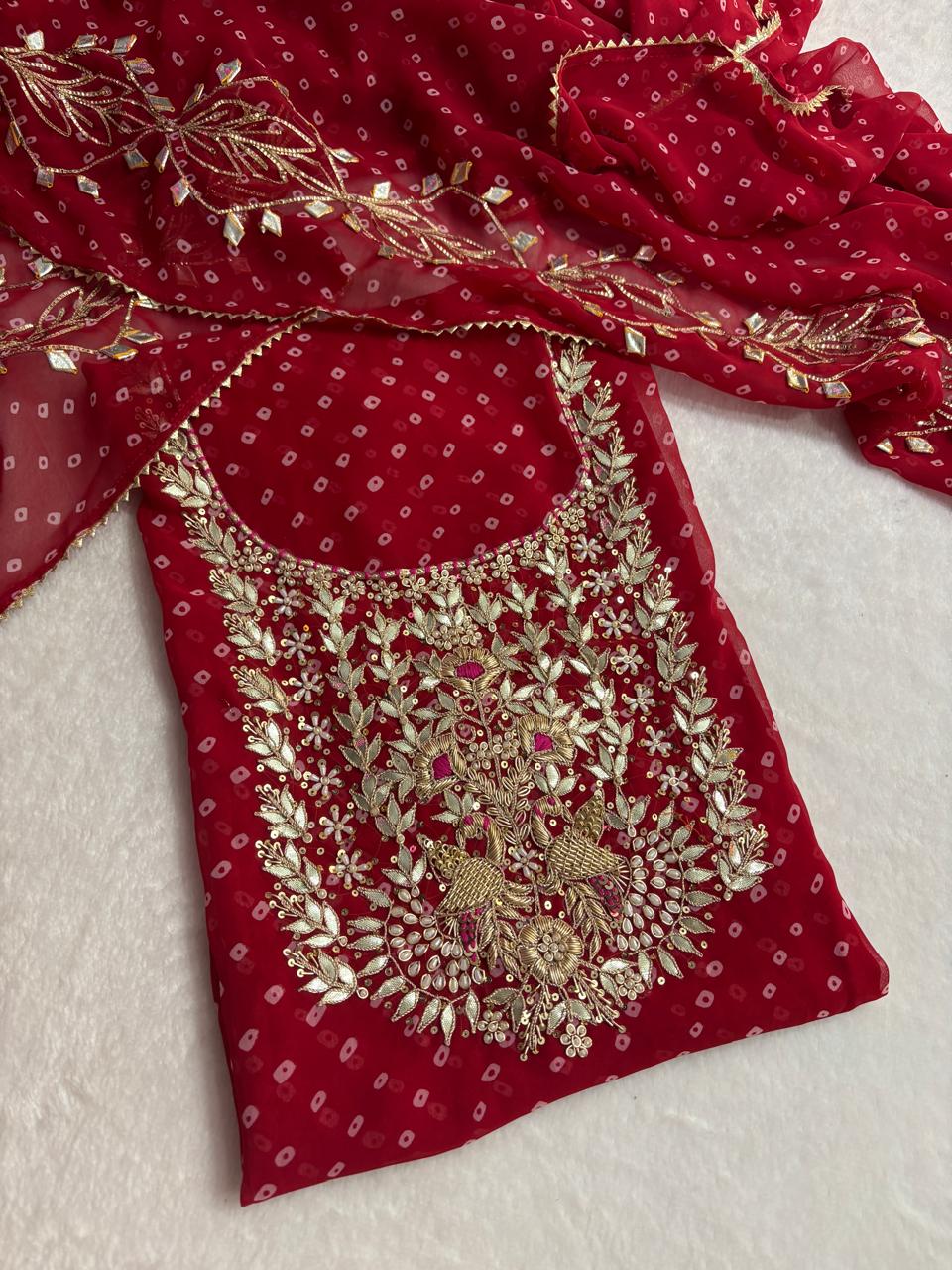 Pure Soft Georgette unstitched suit Zardogi Work With Dupatta