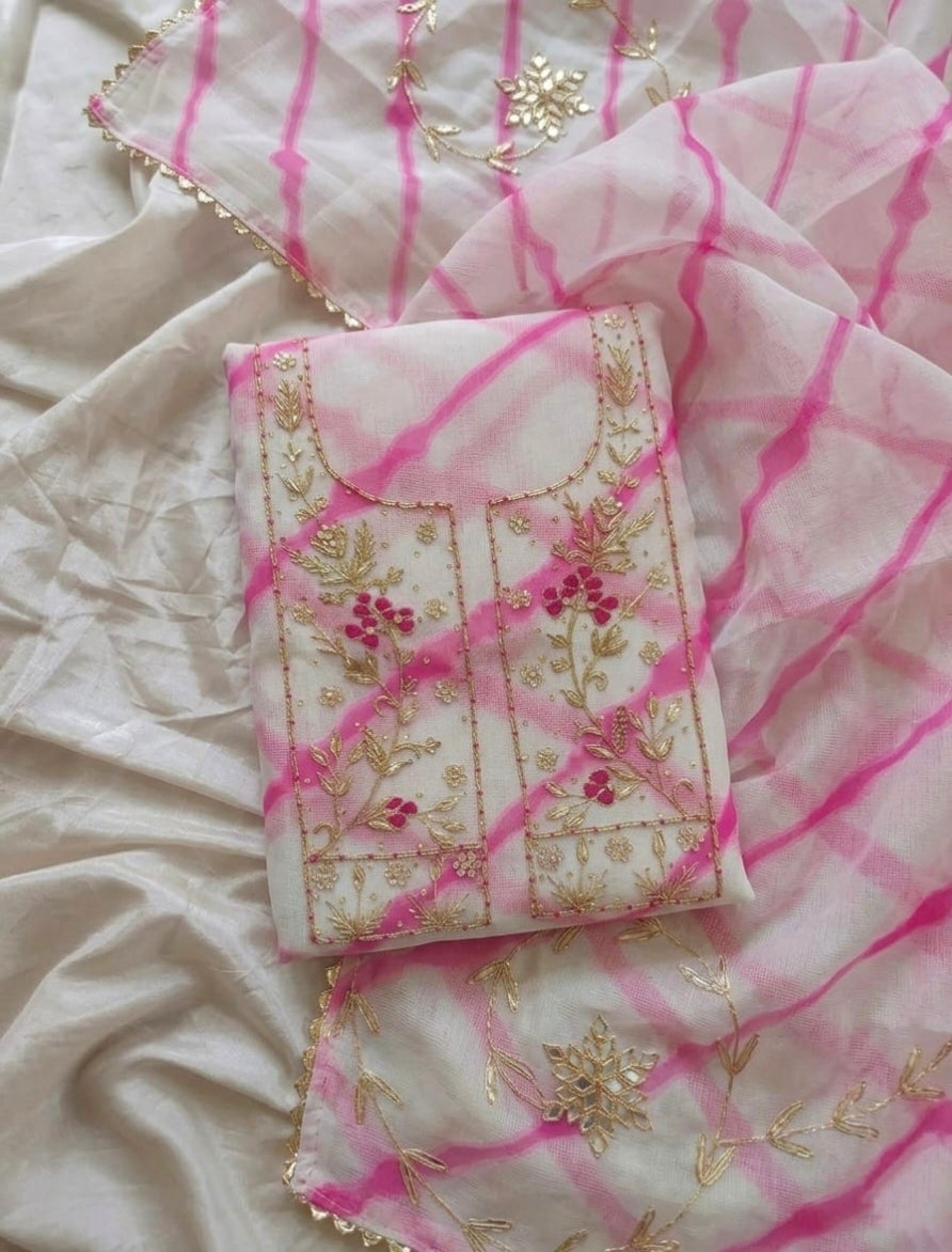 Pure Kota Doriya Lehariya Gotta Work Unstitch Suit With Lehariya Gotta Patti Work Duppata