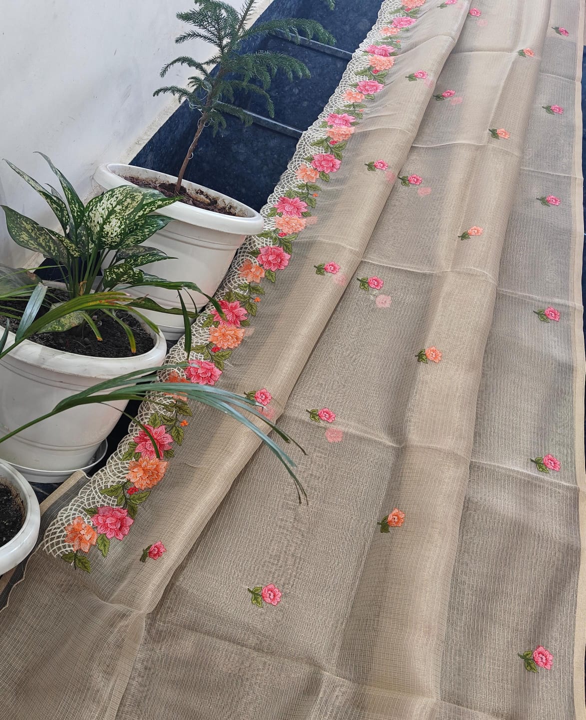 Kota Doria Saree With Tissue Kota Weaving Work