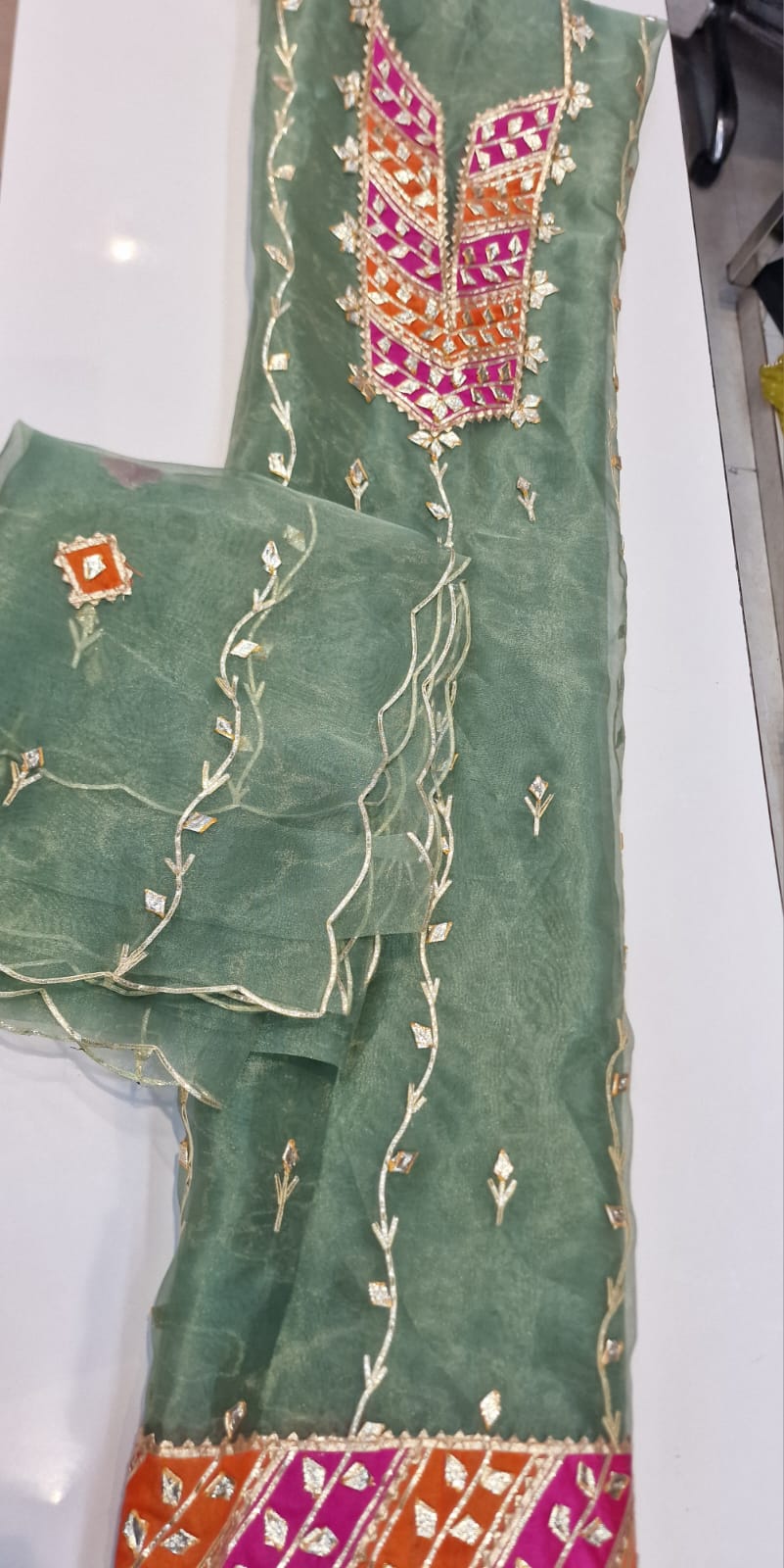 Pure Organza unstitched Suit With Gota Pati Work Dupatta