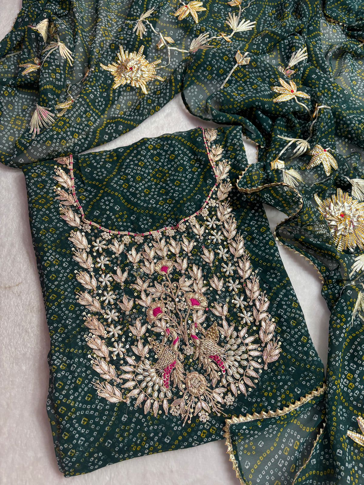 Pure Soft Georgette unstitched suit Zardogi Work With Dupatta