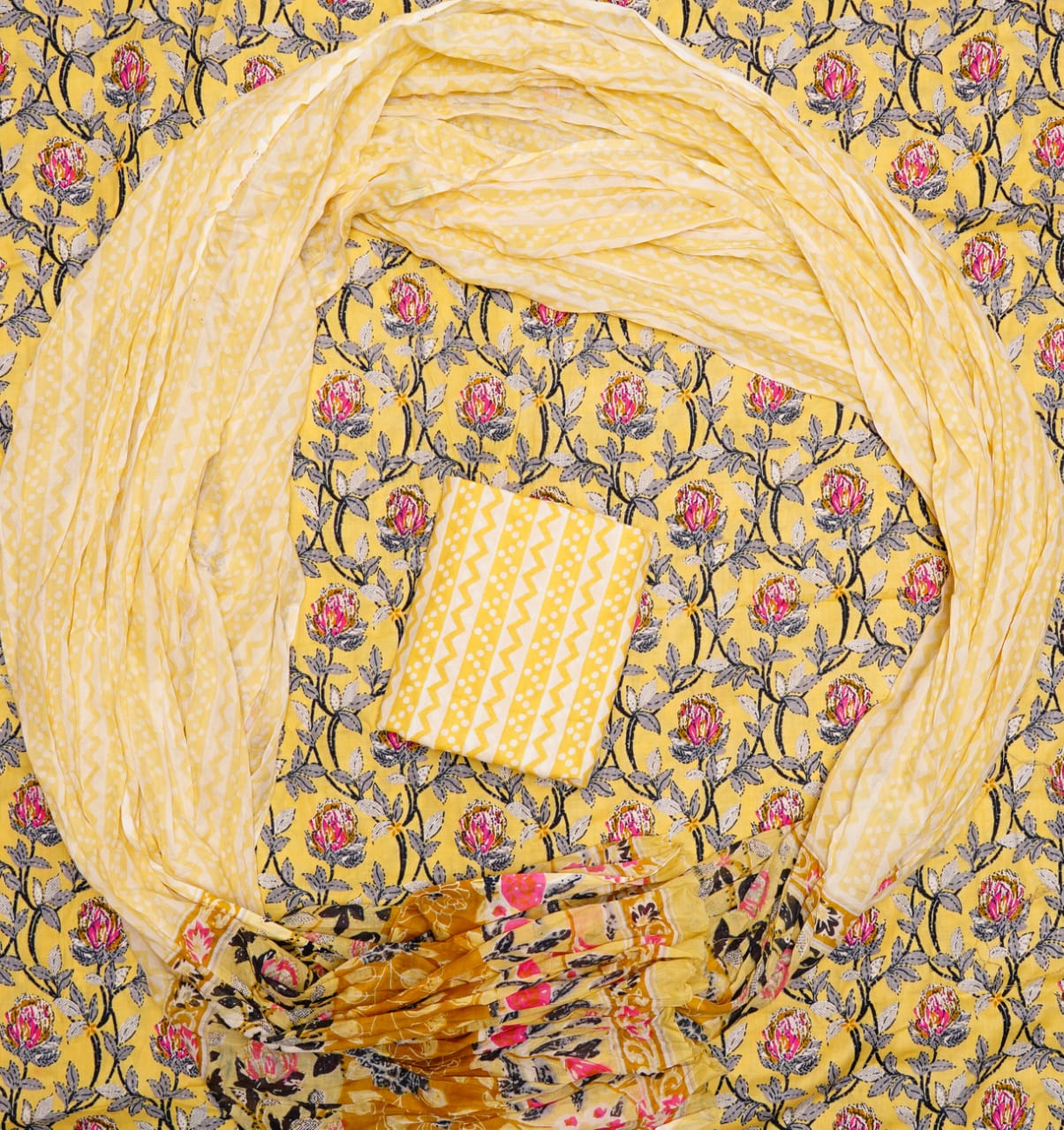 Pure Cotton Hand Block Print Unstitched Suit With Mul Cotton Dupatta.