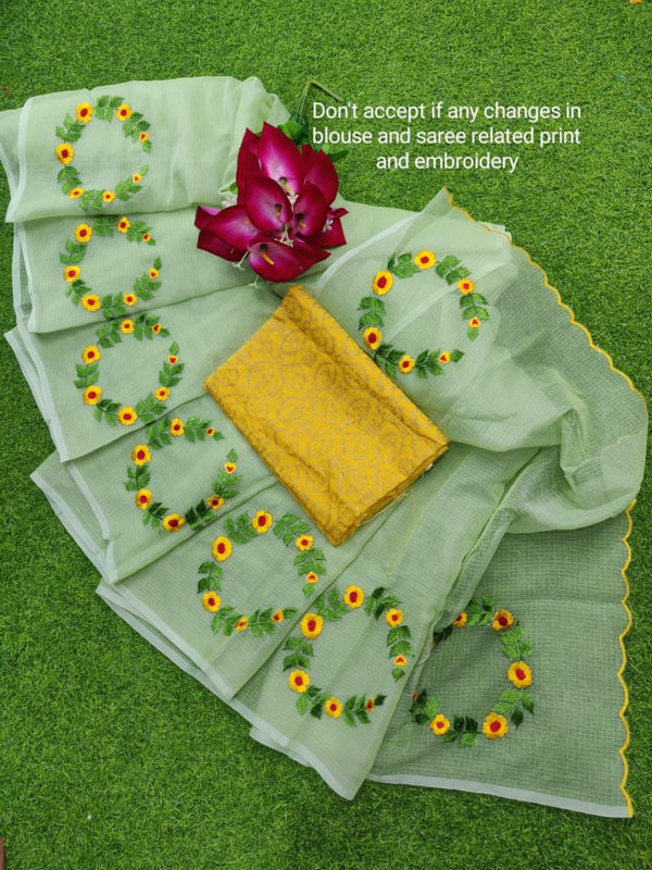 Pure Kota Doriya Cotton Embroidery Work Saree With Blouse