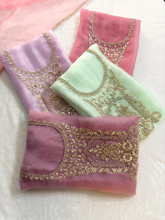 Pure Organza unstitched suit Zardogi Work With Gota lace Dupatta