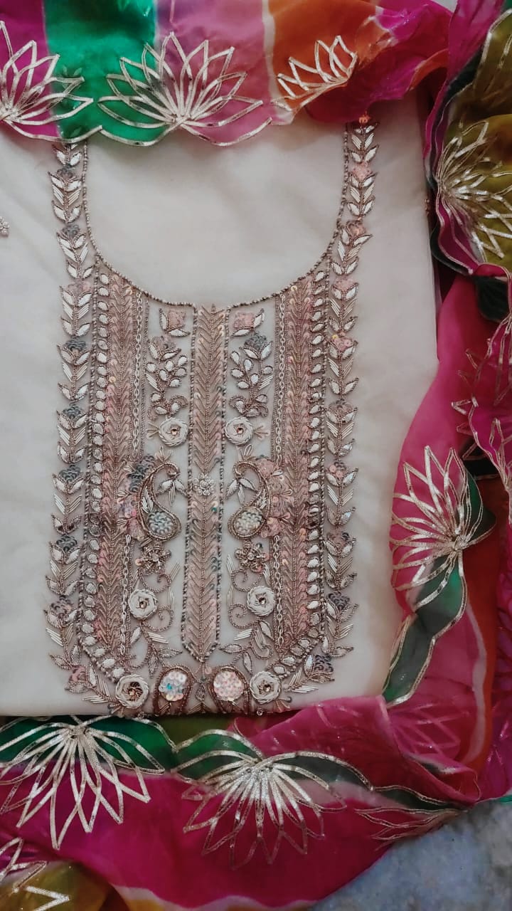 Pure Organza unstitched Suit With Gota Pati Work Dupatta