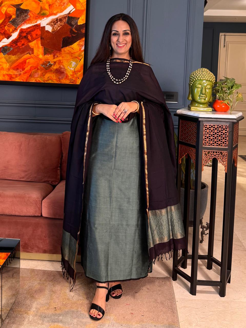 Pure Maheswari Silk Cotton Handwoven Unstitch Suit