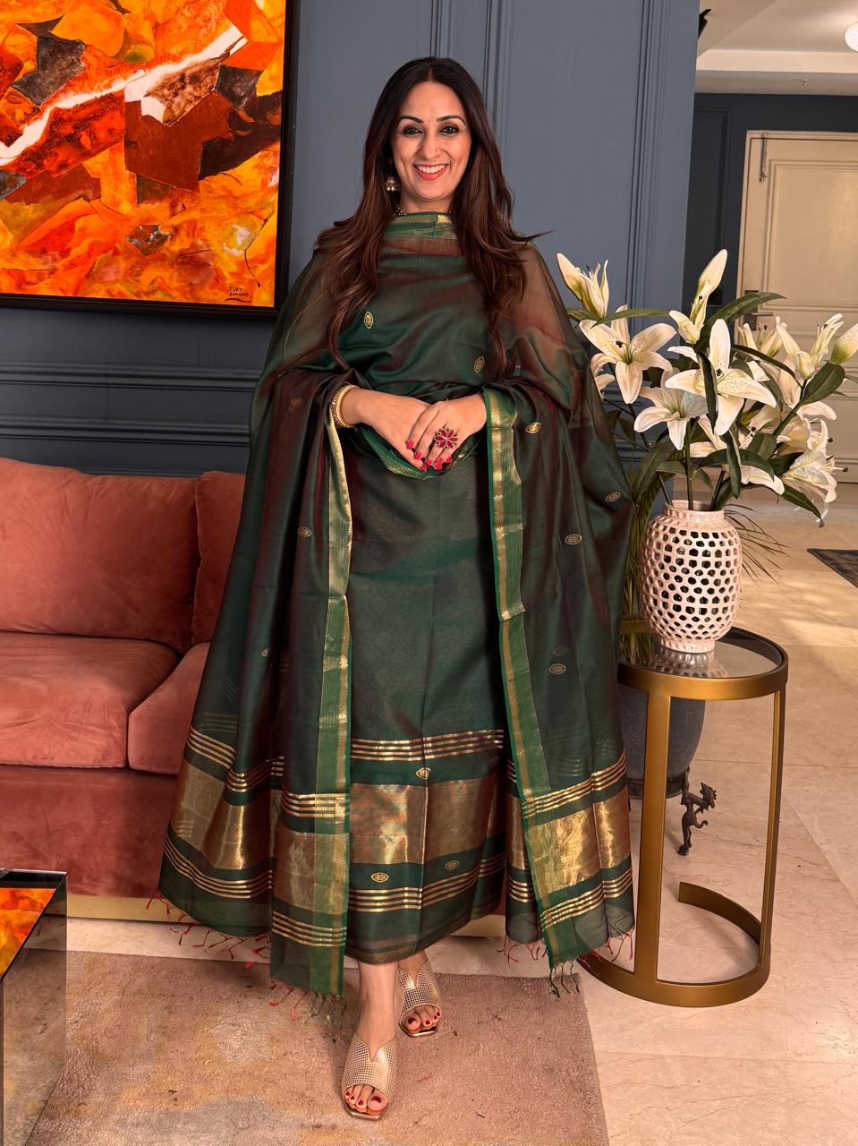 Pure Maheswari Silk Cotton Handwoven Unstitch Suit