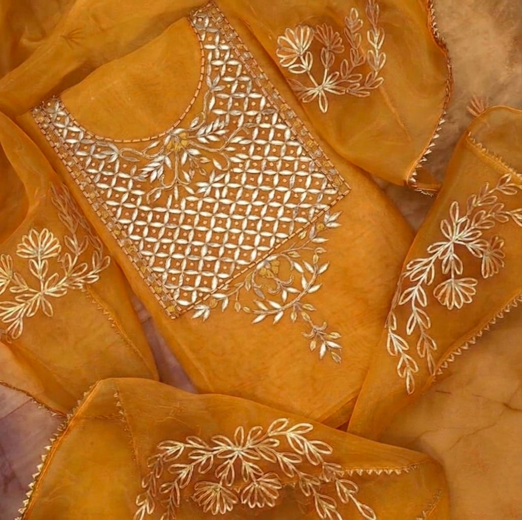 Pure Organza unstitched Suit With Gota Pati Work Dupatta