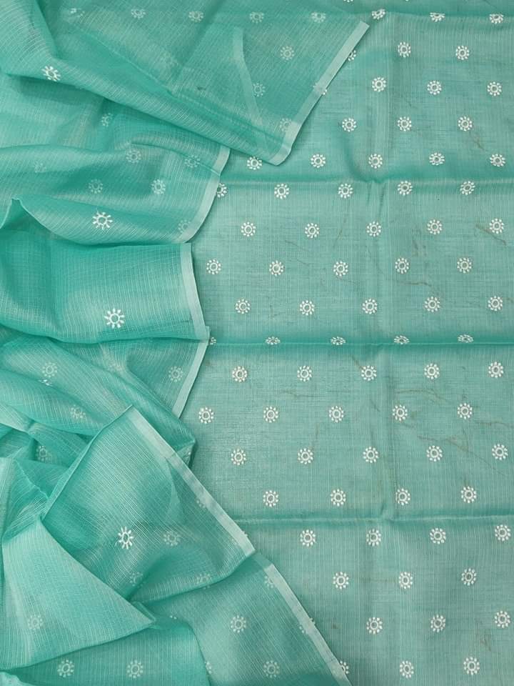 Pure Kota Doriya Embroidery Unstitched Suit With Dupatta (With Bottom )