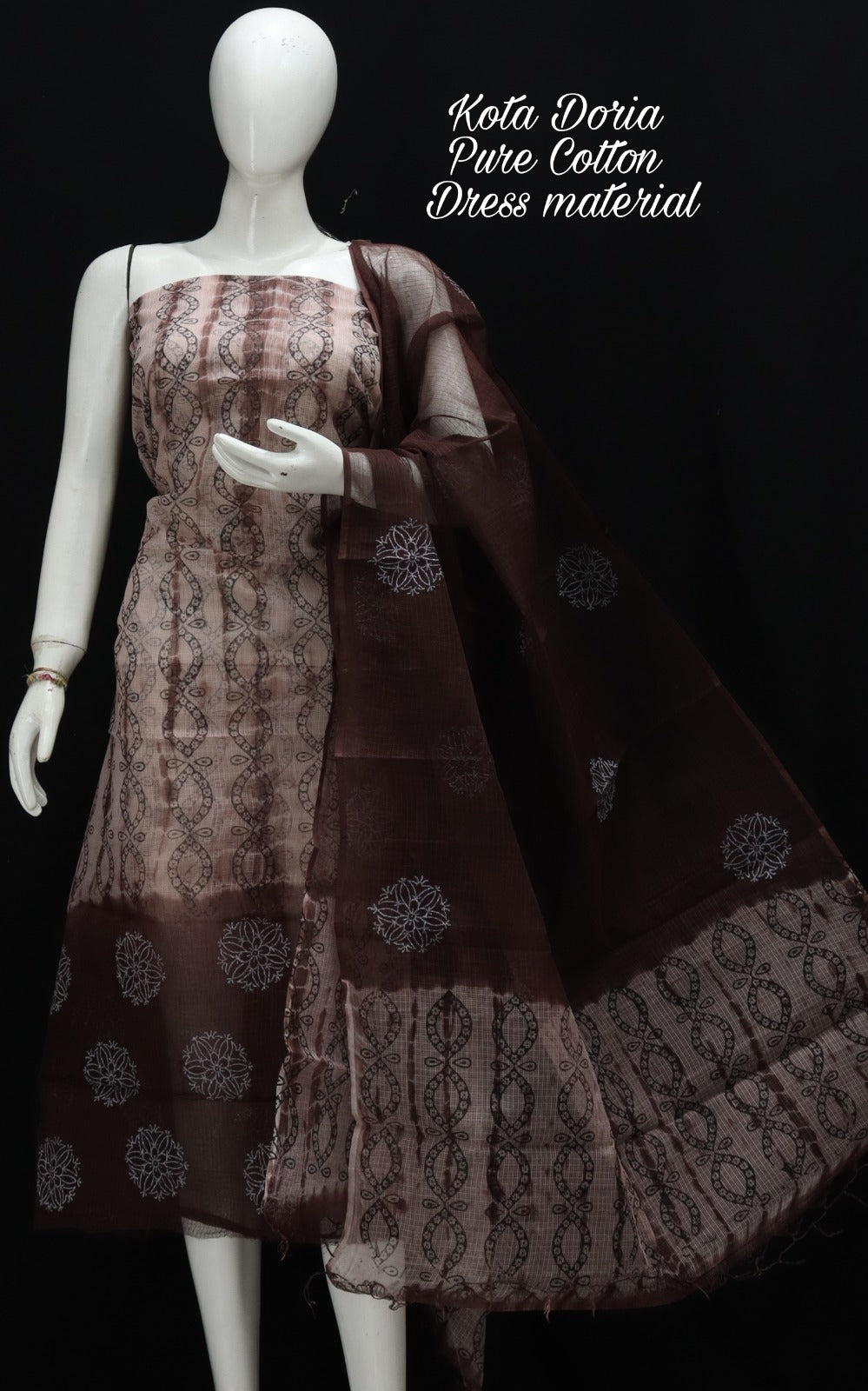 Pure Kota Doriya Shibori With Hand Block Print Unstitched Suit