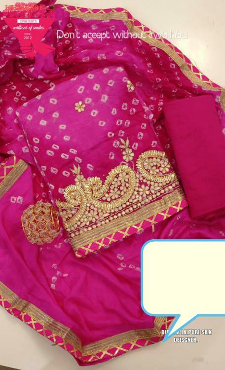Pink Color Bandhej Gota Patti Work Unstitched Suit With Bandhej Gota Patti Work Dupatta