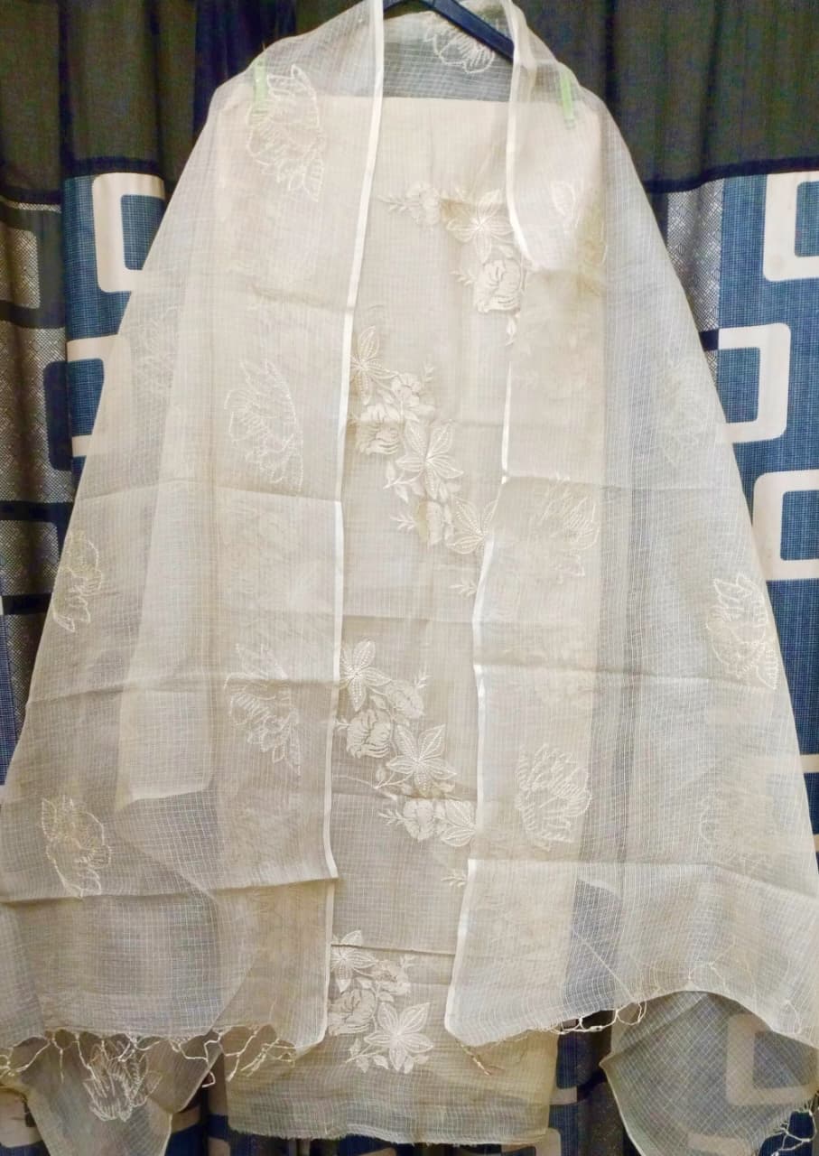 Pure Kota Doriya Unstitched Suit With Embroidery Work