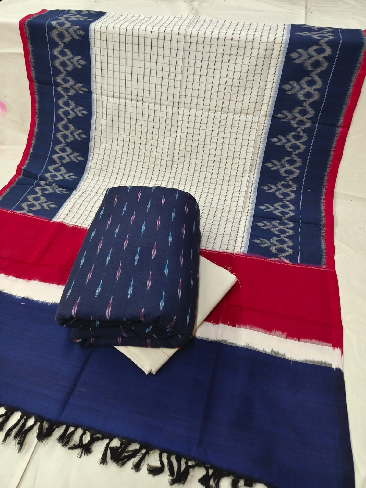 Pure Cotton Doubel Ikkat Unstitched Suit With Ikkat Cotton Dupatta