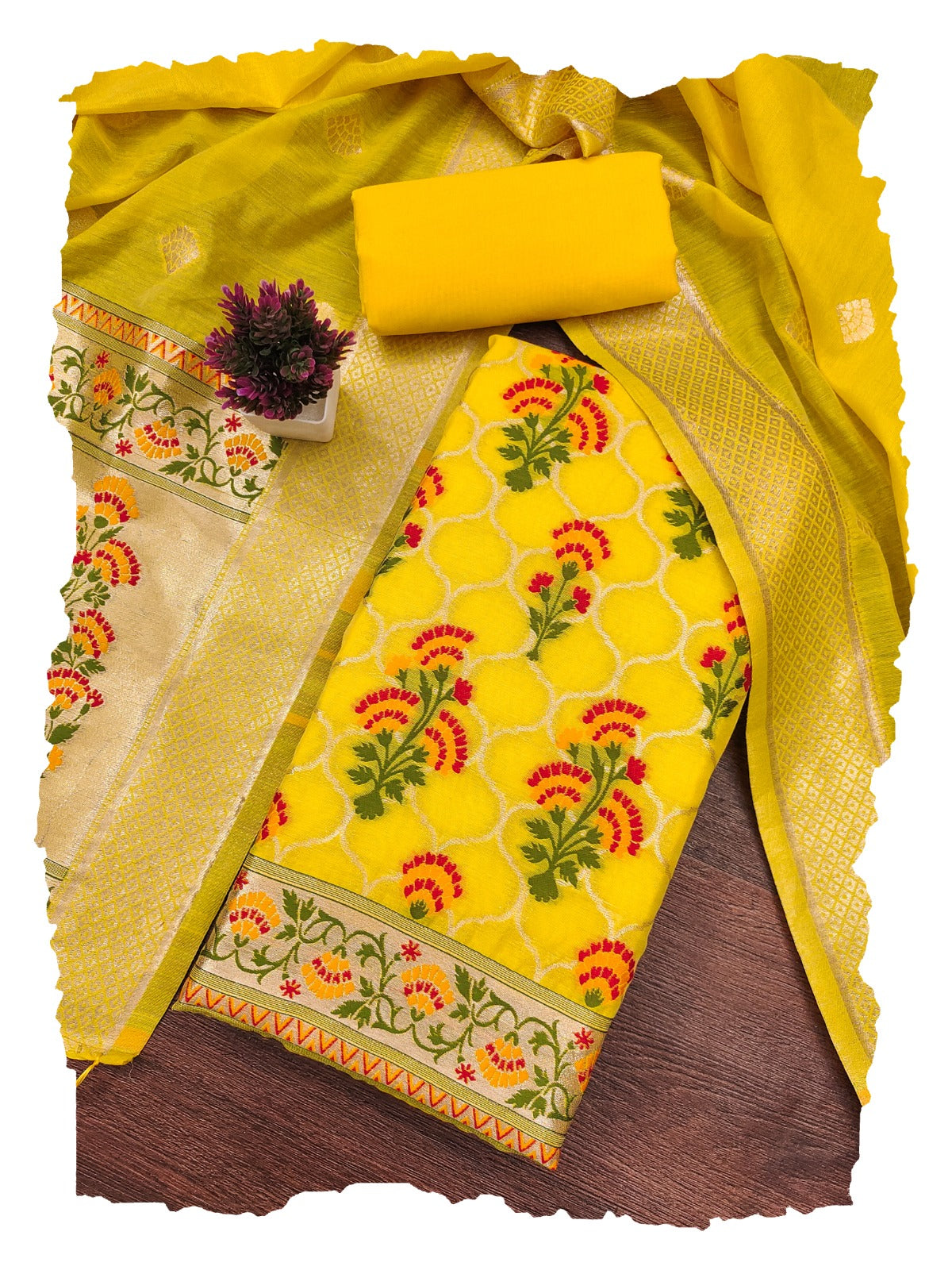 Designer Paithani Woven Unstitched Suit With Bottom