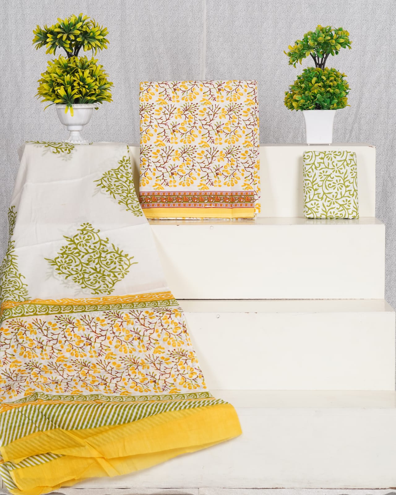 Pure Cotton Jaipuri Hand Block Print Unstitched Suit With Mul Cotton Dupatta.