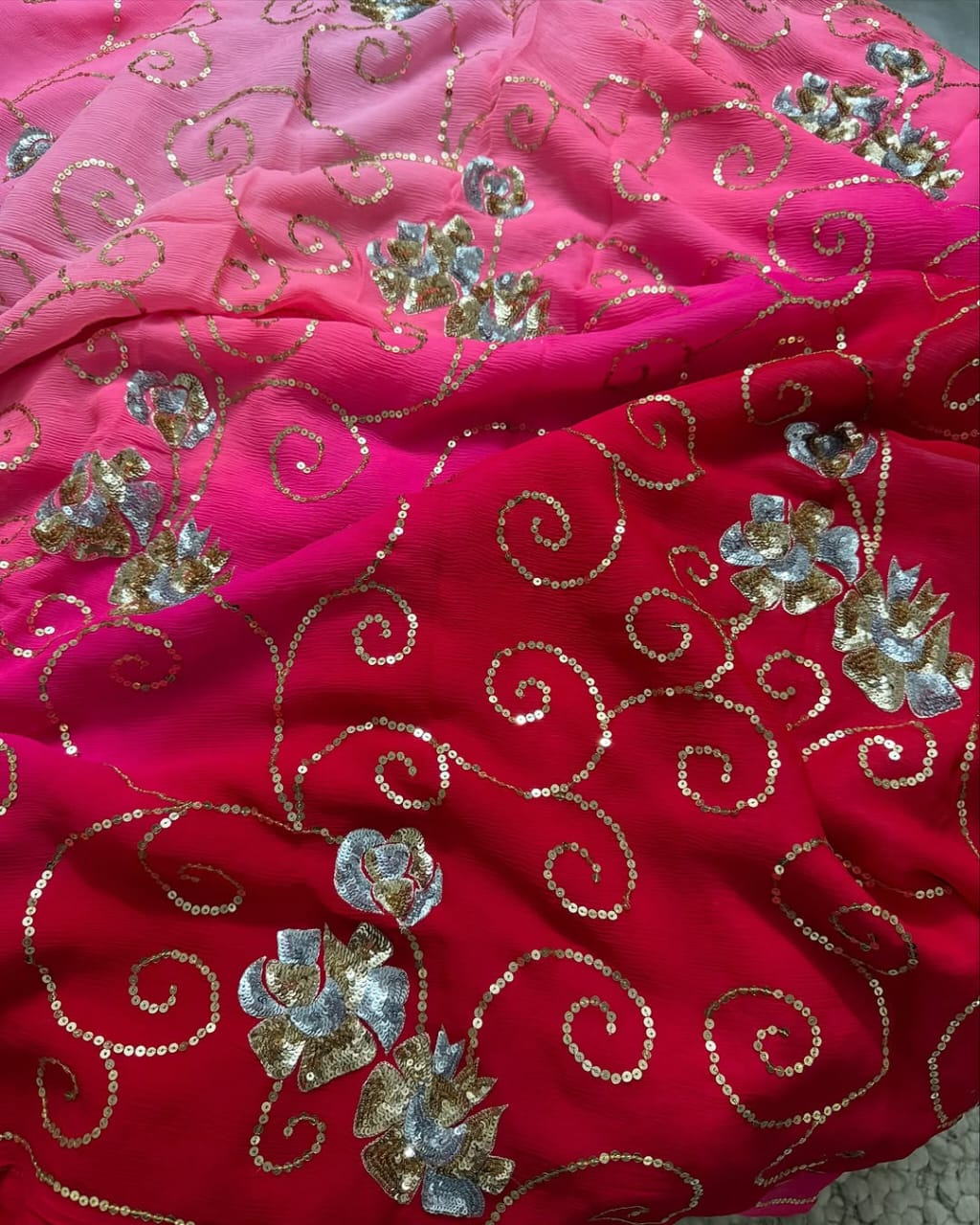Pure Jaipuri Diamond Chiffon Sarees With Sequence Work