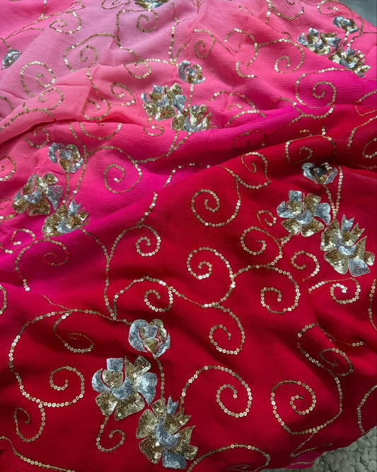 Pure Jaipuri Diamond Chiffon Sarees With Sequence Work