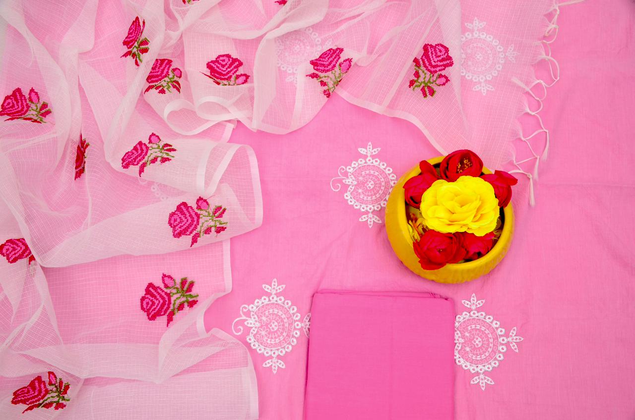 Pure Kota Doriya Suit With Embroidery Work Unstitched Suit