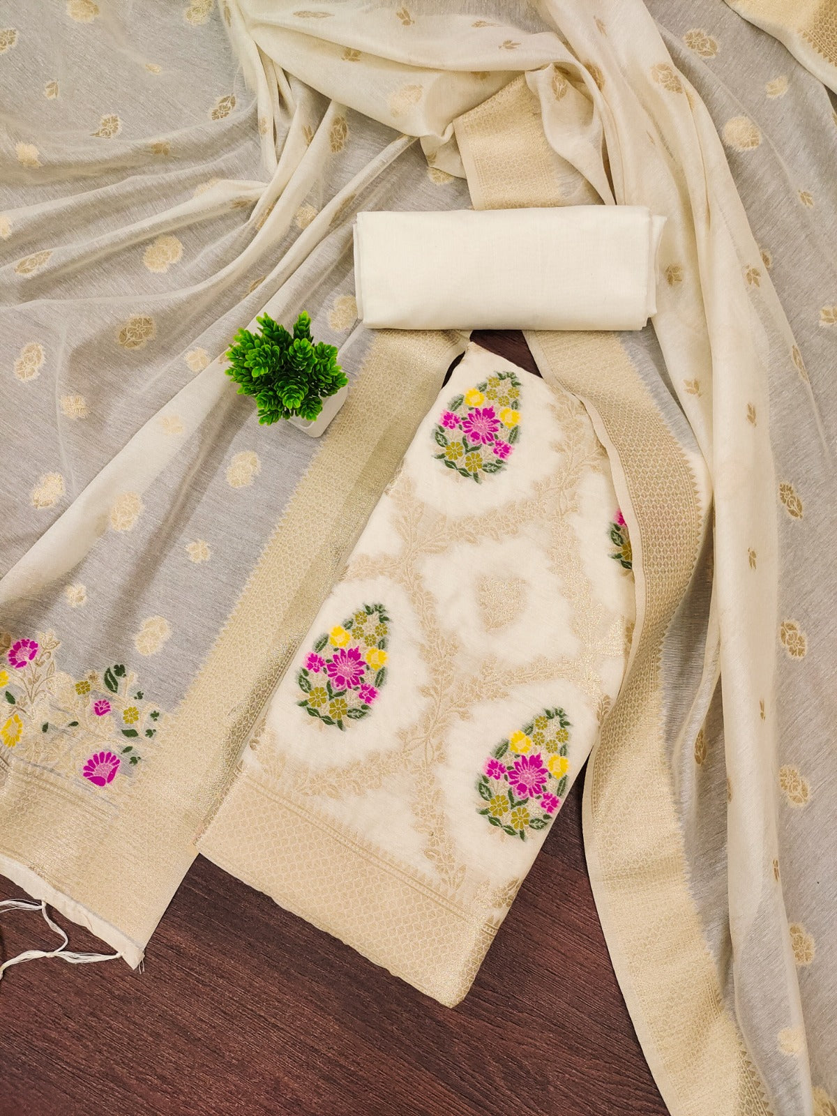 Designer Paithani Woven Unstitched Suit With Bottom