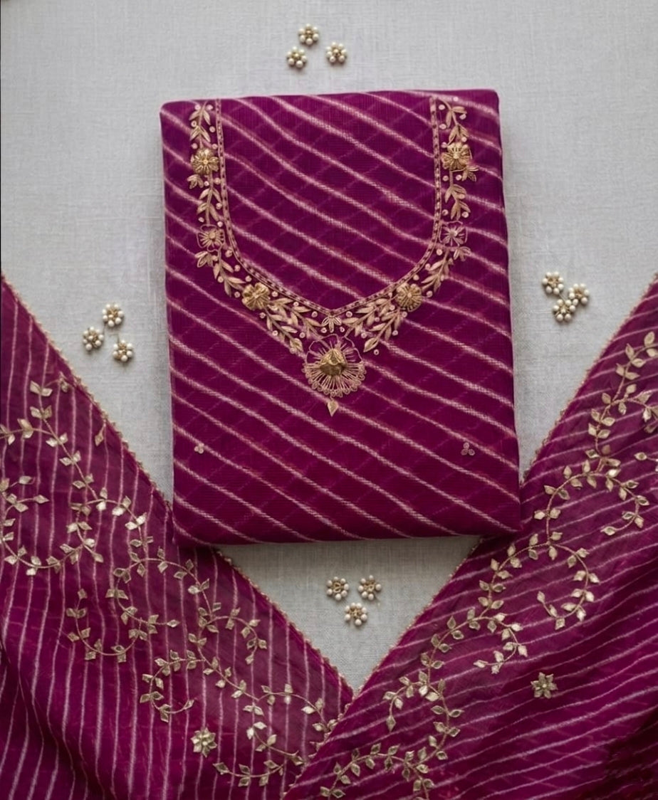 Pure Kota Doriya Lehariya Gotta Work Unstitch Suit With Lehariya Gotta Patti Work Duppata
