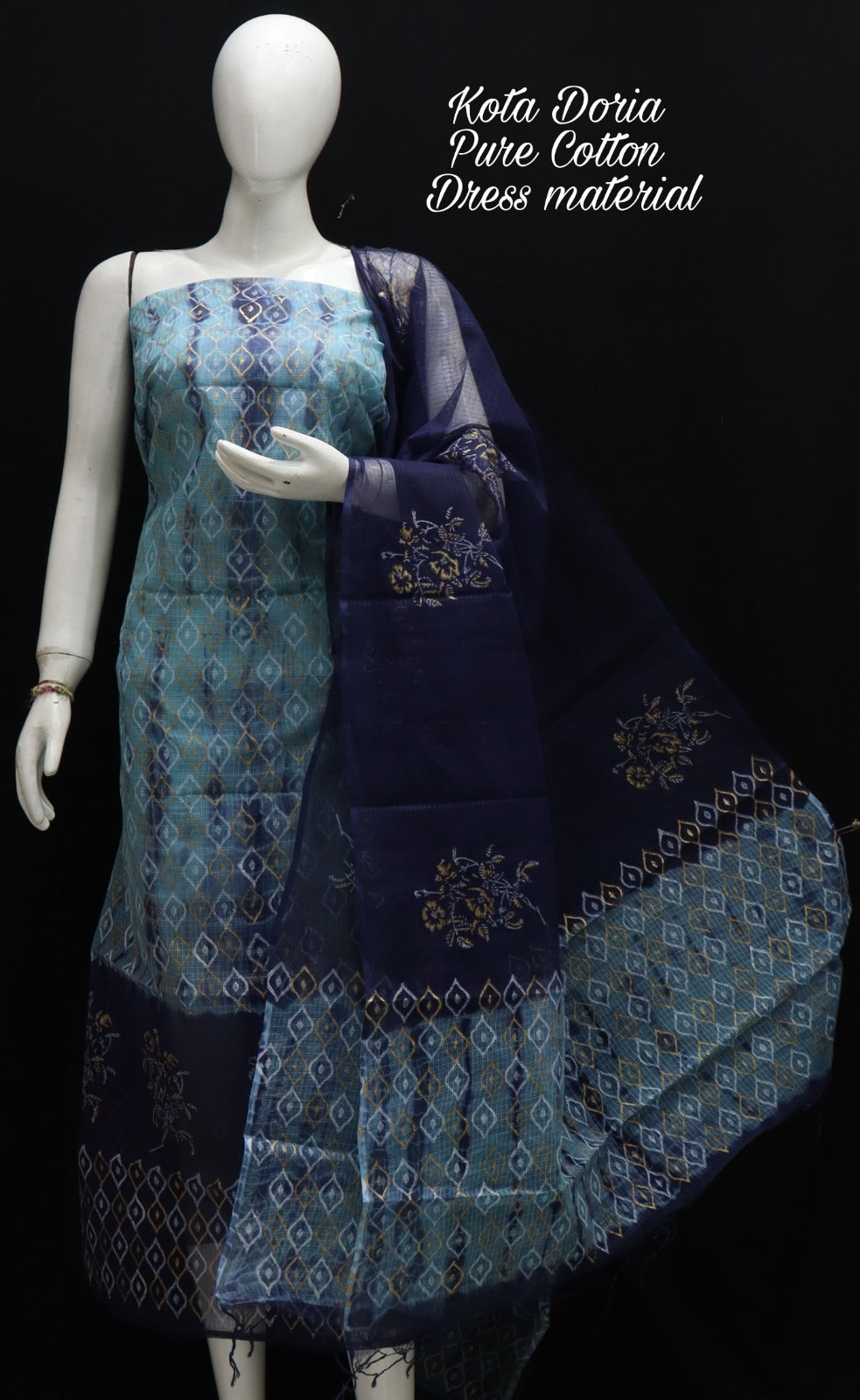 Pure Kota Doriya Shibori With Hand Block Print Unstitched Suit