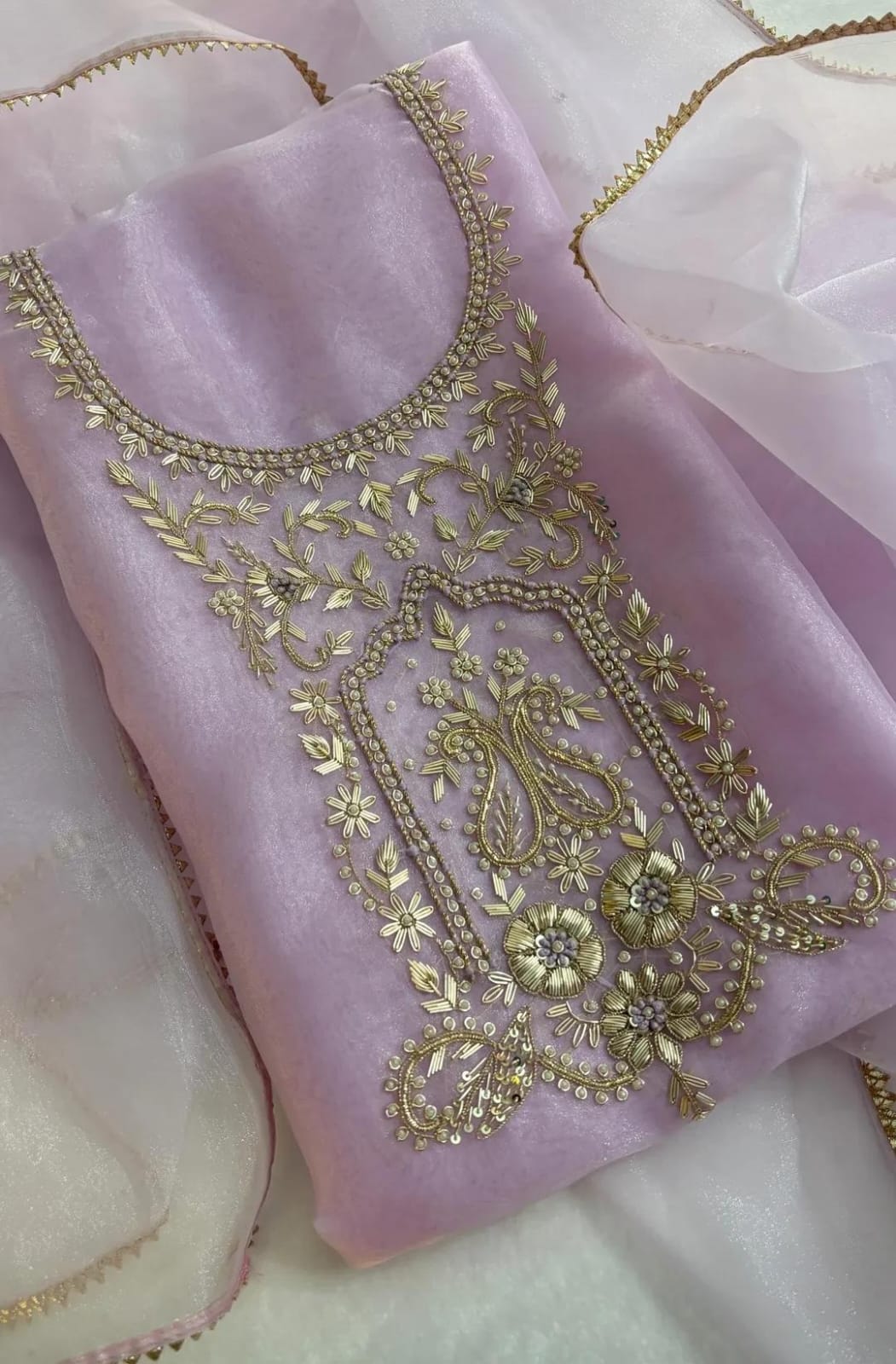 Pure Organza unstitched Suit With Zardozi Work Dupatta