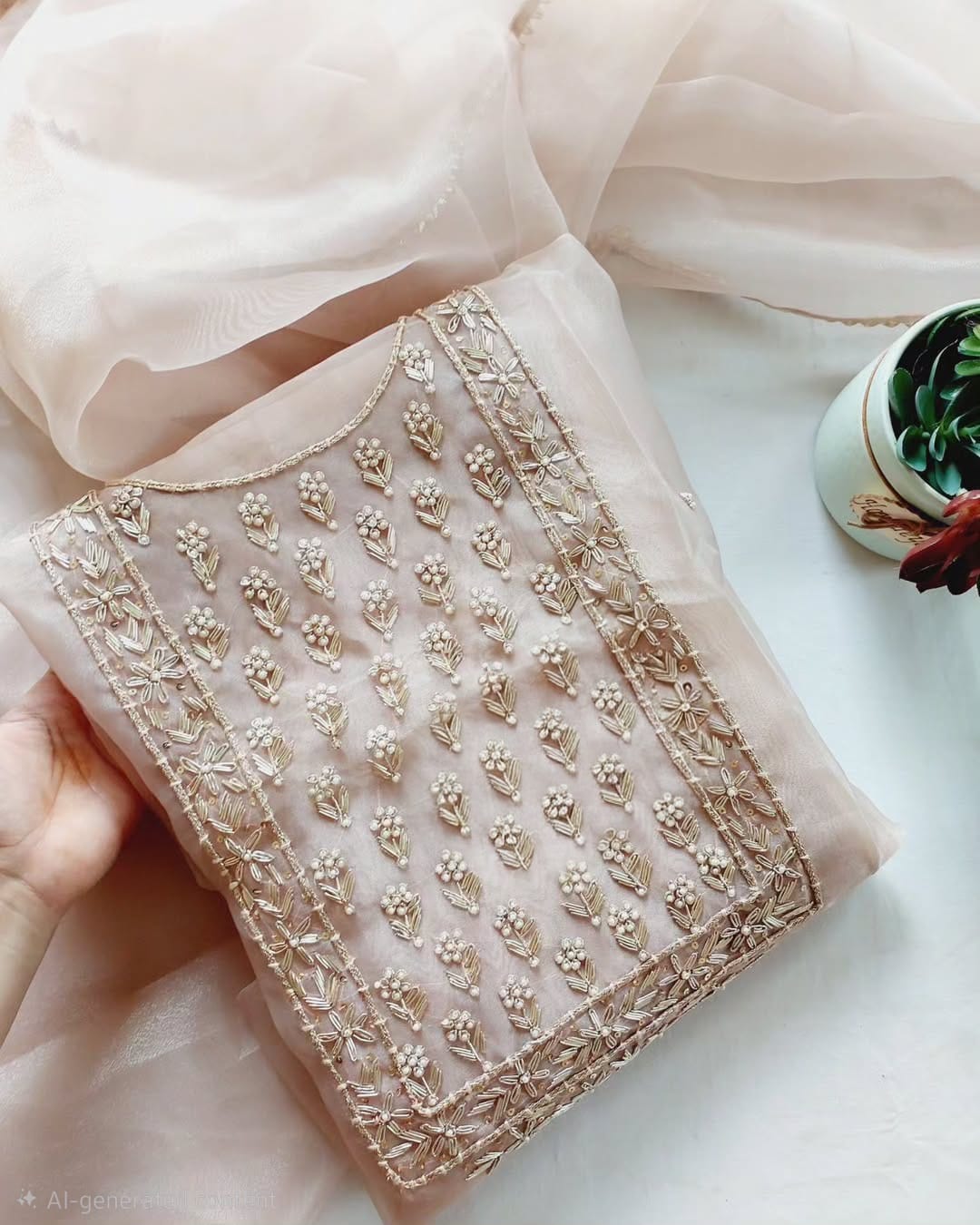 Pure Organza unstitched Suit With Zardozi Work Dupatta