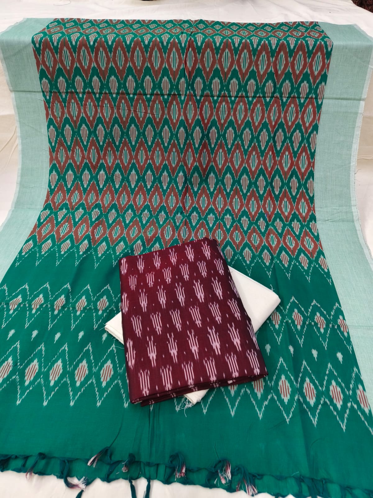 Pure Mercerised Cotton Doubel Ikkat Unstitched Suit With Mercerised Ikkat Cotton Dupatta