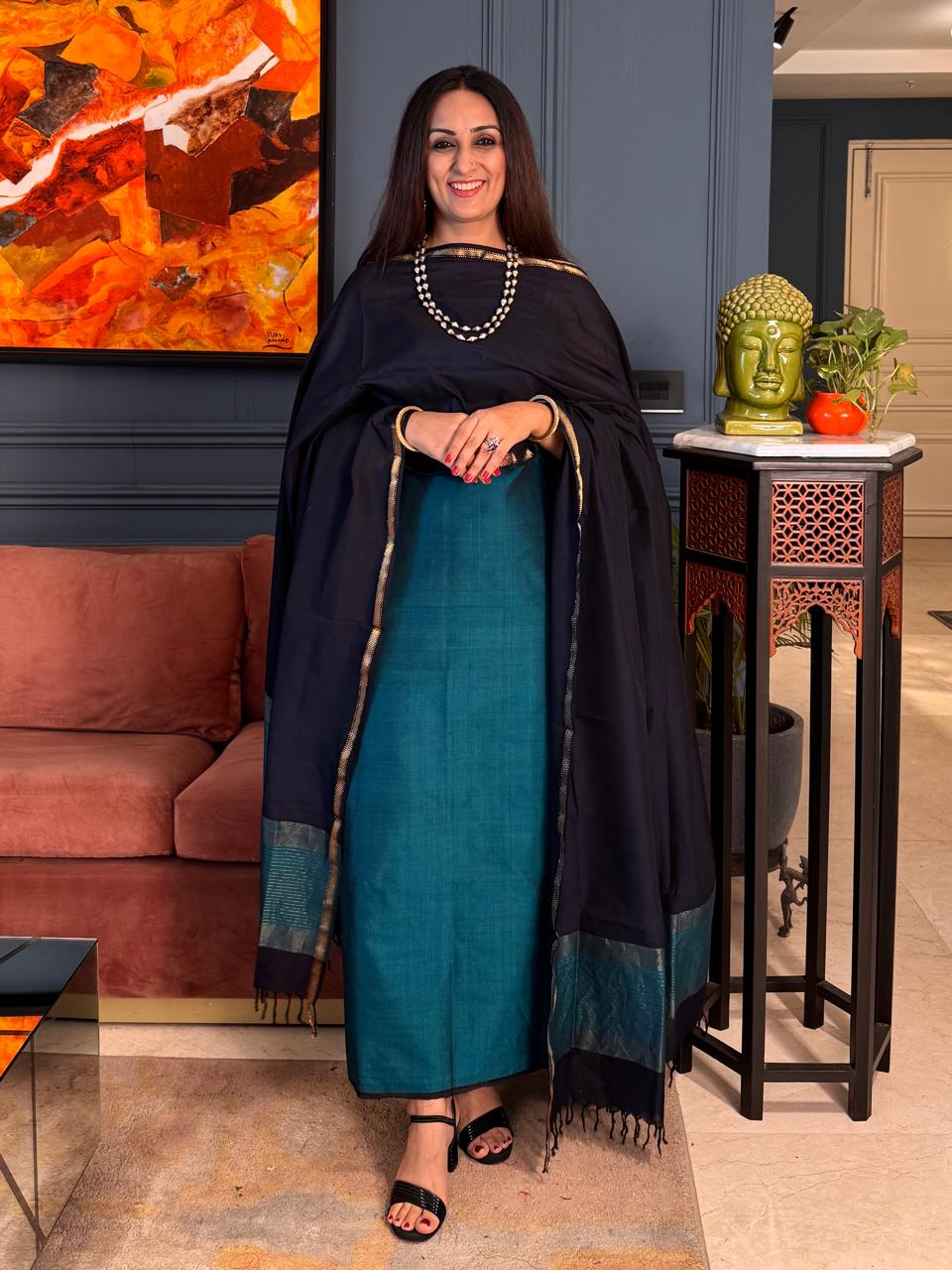 Pure Maheswari Silk Cotton Handwoven Unstitch Suit