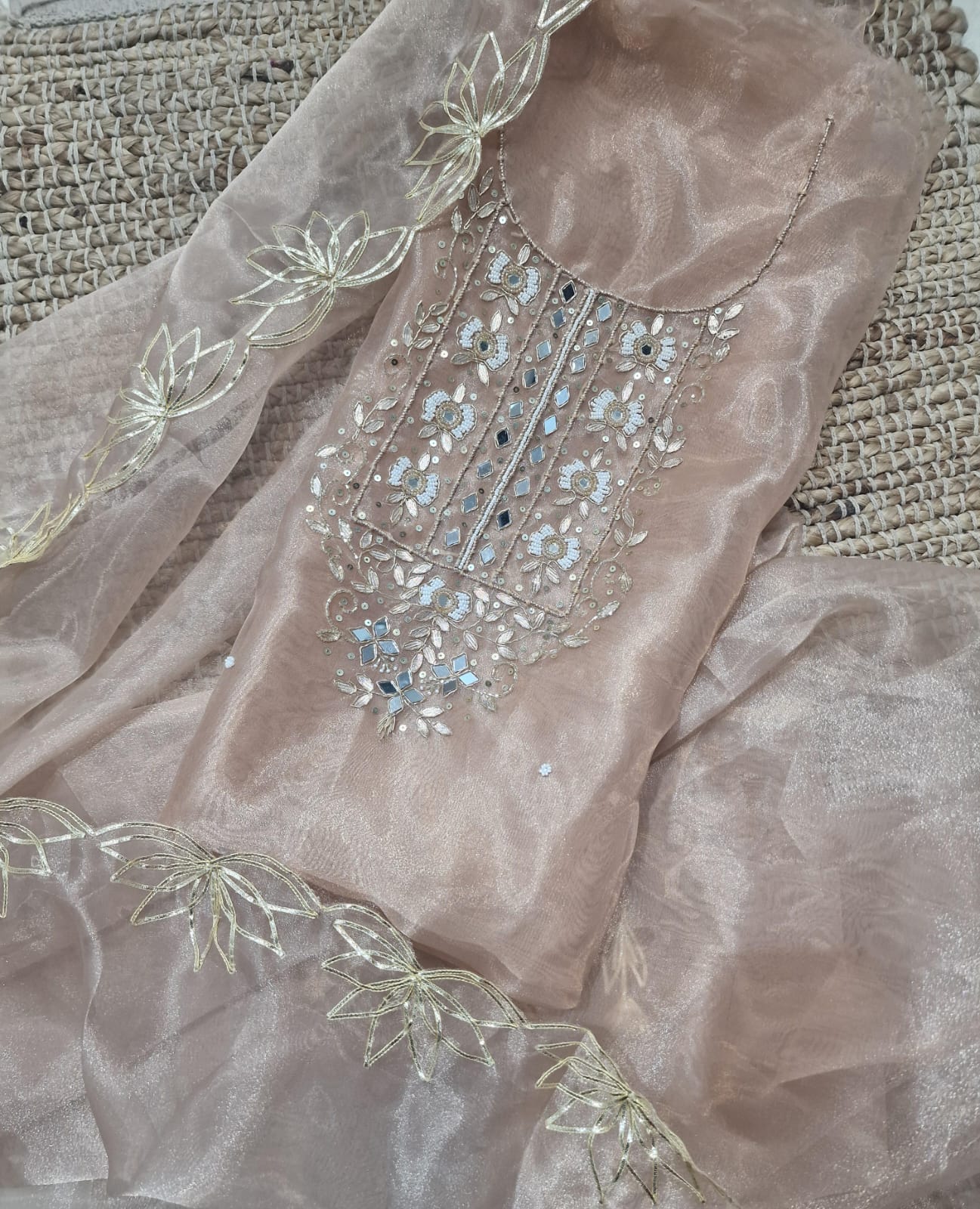 Pure Organza unstitched Suit With Gota Pati Work Dupatta