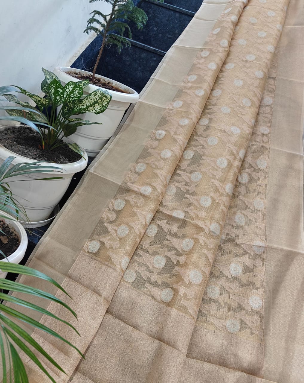 Kota Doria Saree With Tissue Kota Weaving Work