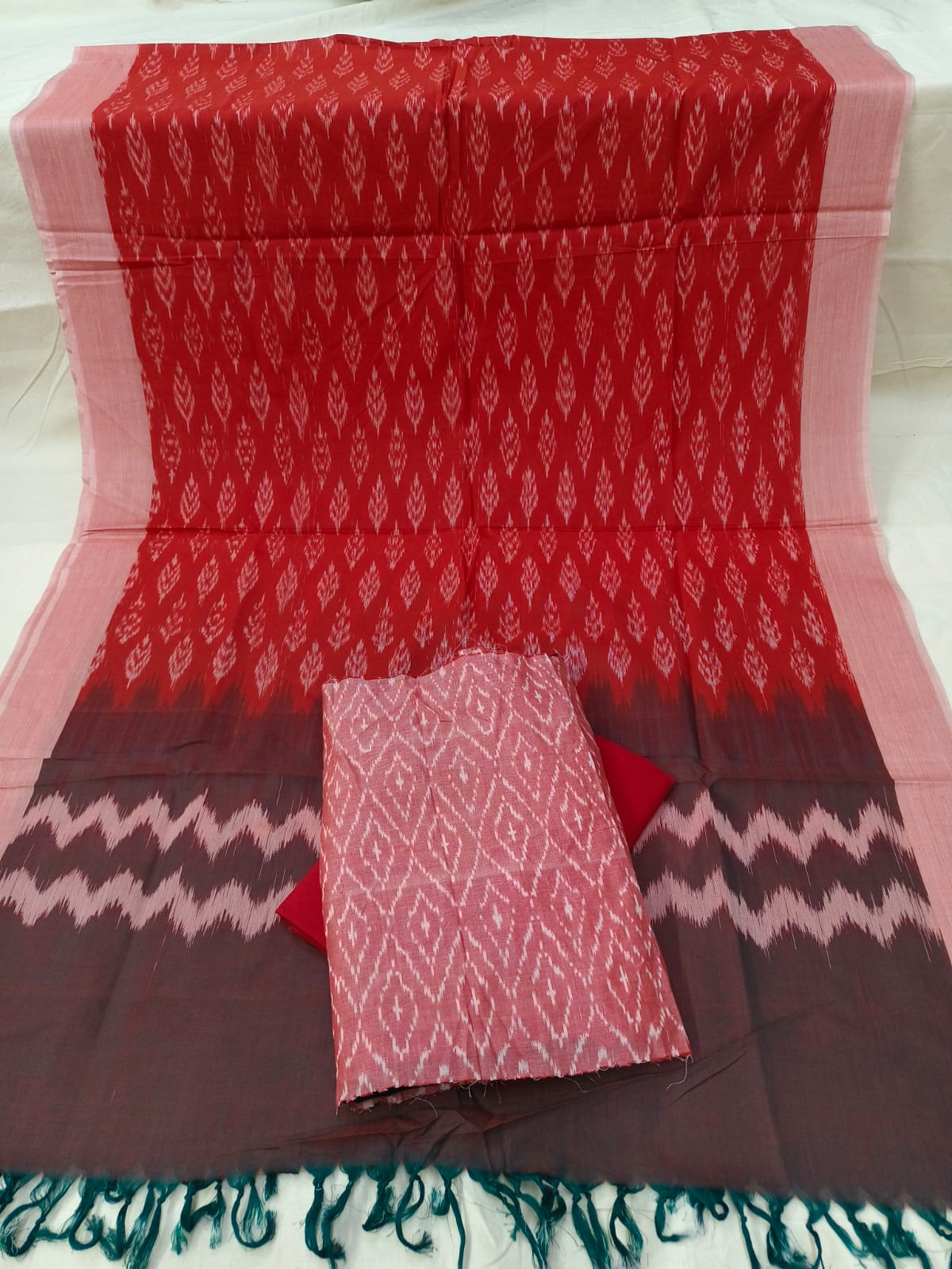 Pure Mercerised Cotton Doubel Ikkat Unstitched Suit With Mercerised Ikkat Cotton Dupatta