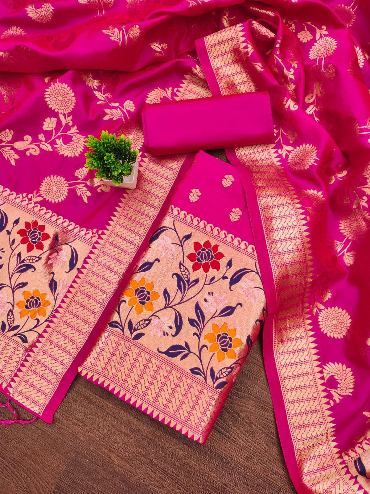 Designer Paithani Woven Unstitched Suit With Bottom