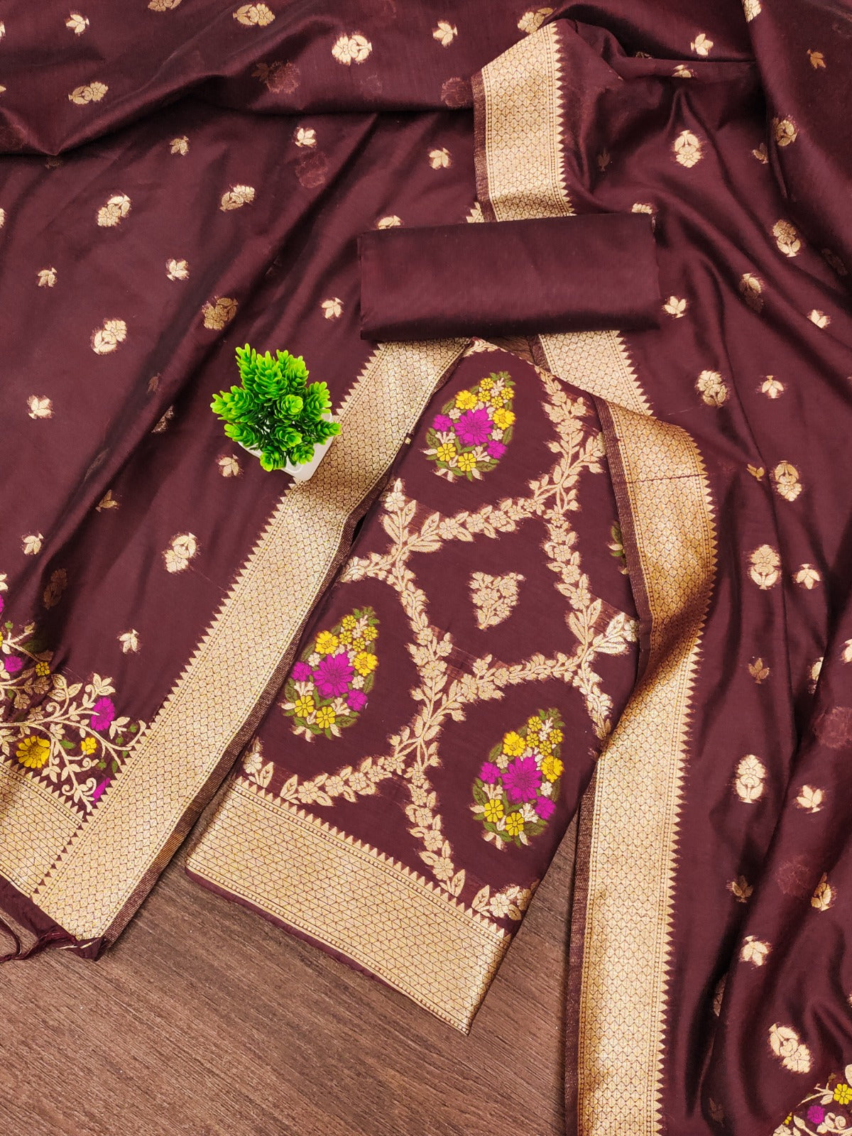 Designer Paithani Woven Unstitched Suit With Bottom