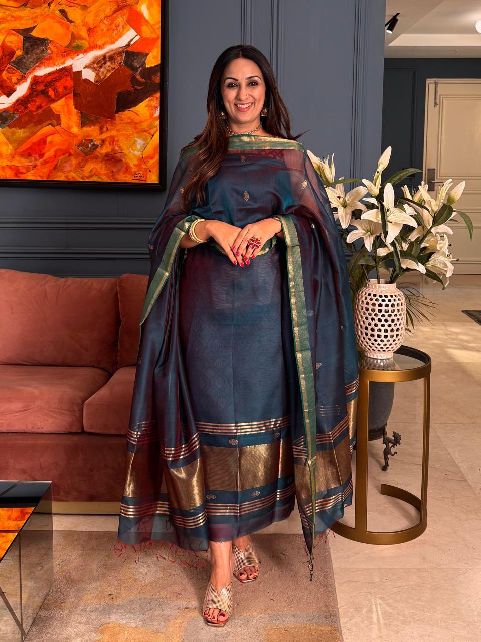 Pure Maheswari Silk Cotton Handwoven Unstitch Suit
