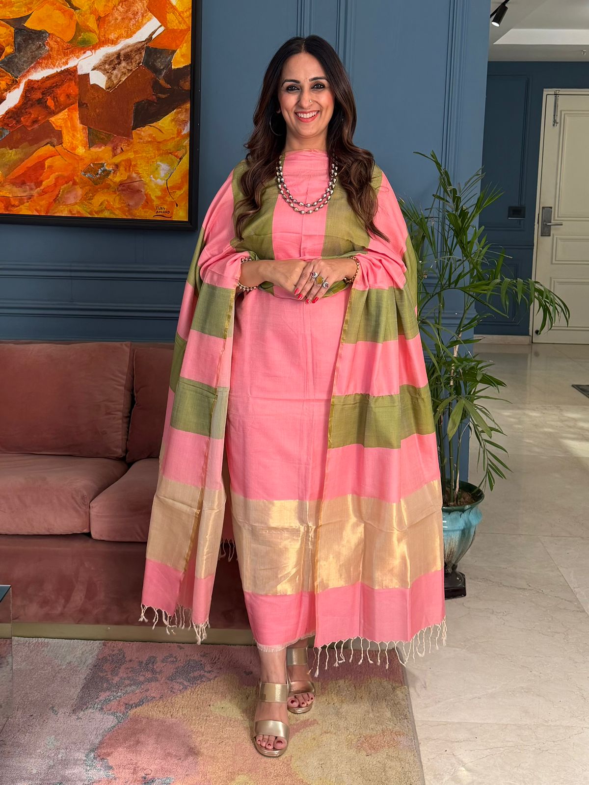 Pure Maheswari Silk Cotton Handwoven Unstitch Suit