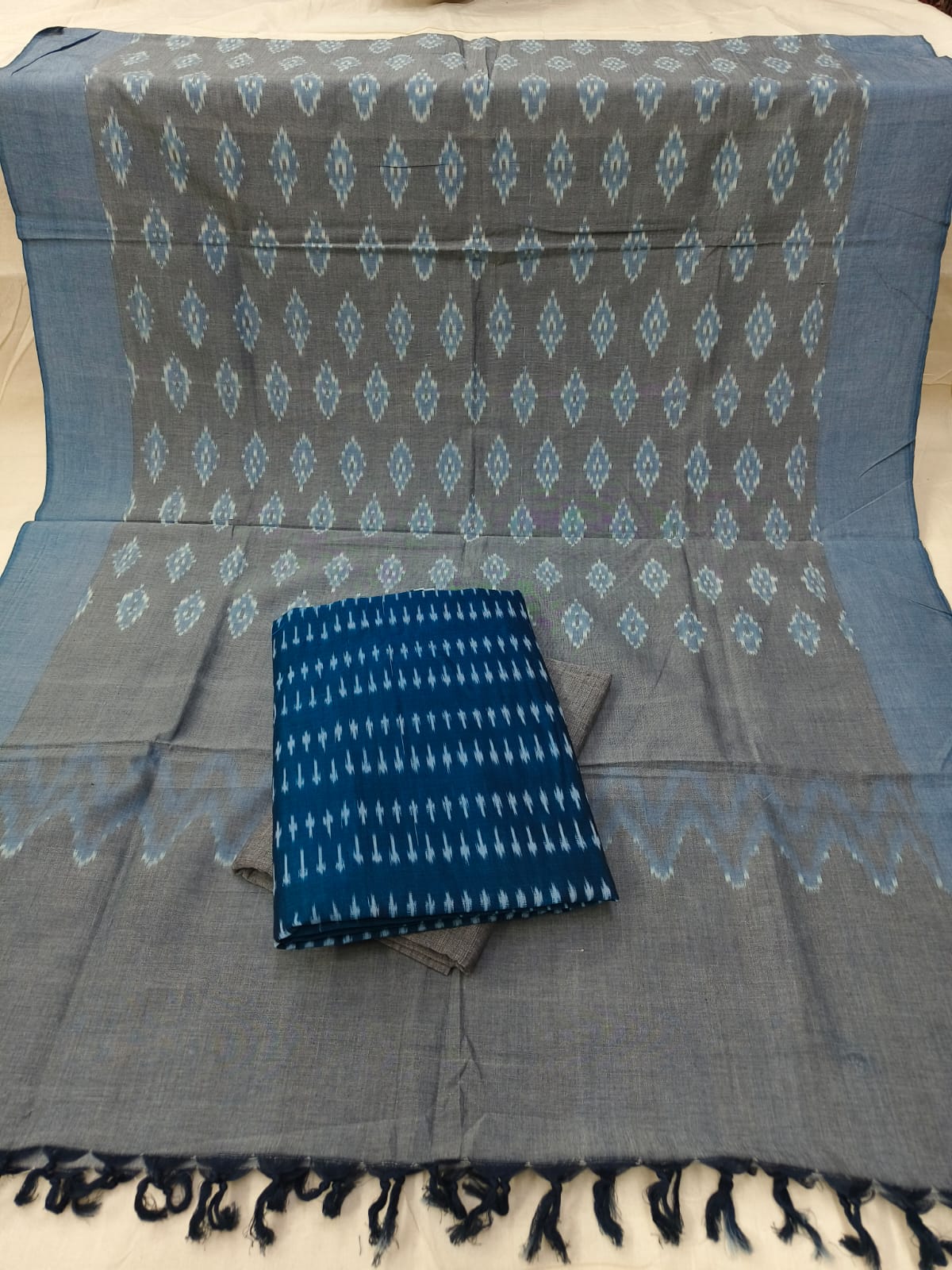 Pure Mercerised Cotton Doubel Ikkat Unstitched Suit With Mercerised Ikkat Cotton Dupatta