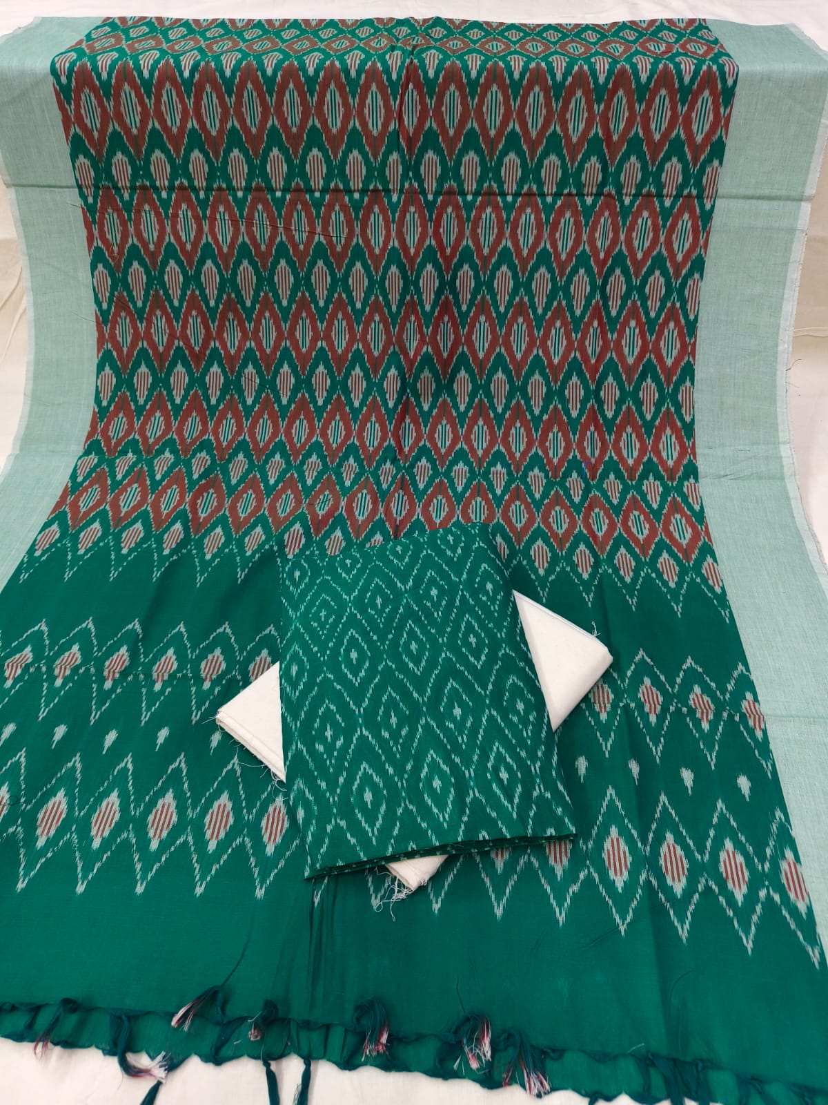 Pure Mercerised Cotton Doubel Ikkat Unstitched Suit With Mercerised Ikkat Cotton Dupatta