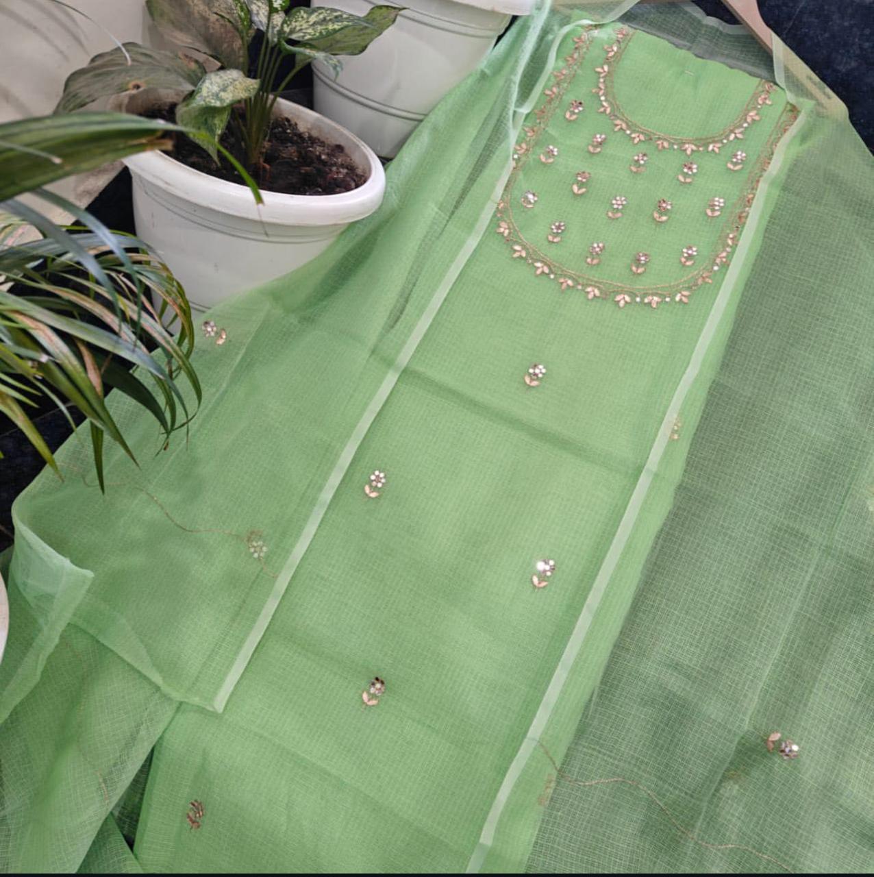 Pure Kota Doriya Gotta Patti Work Unstitched Suit .