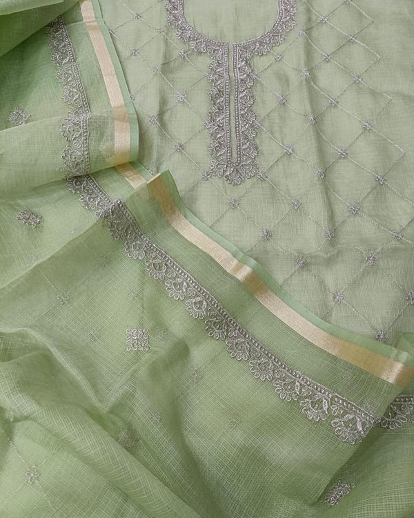 Pure Kota Doriya Embroidery Unstitched Suit With Dupatta (With Bottom )