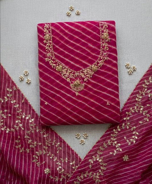 Pure Kota Doriya Lehariya Gotta Work Unstitch Suit With Lehariya Gotta Patti Work Duppata