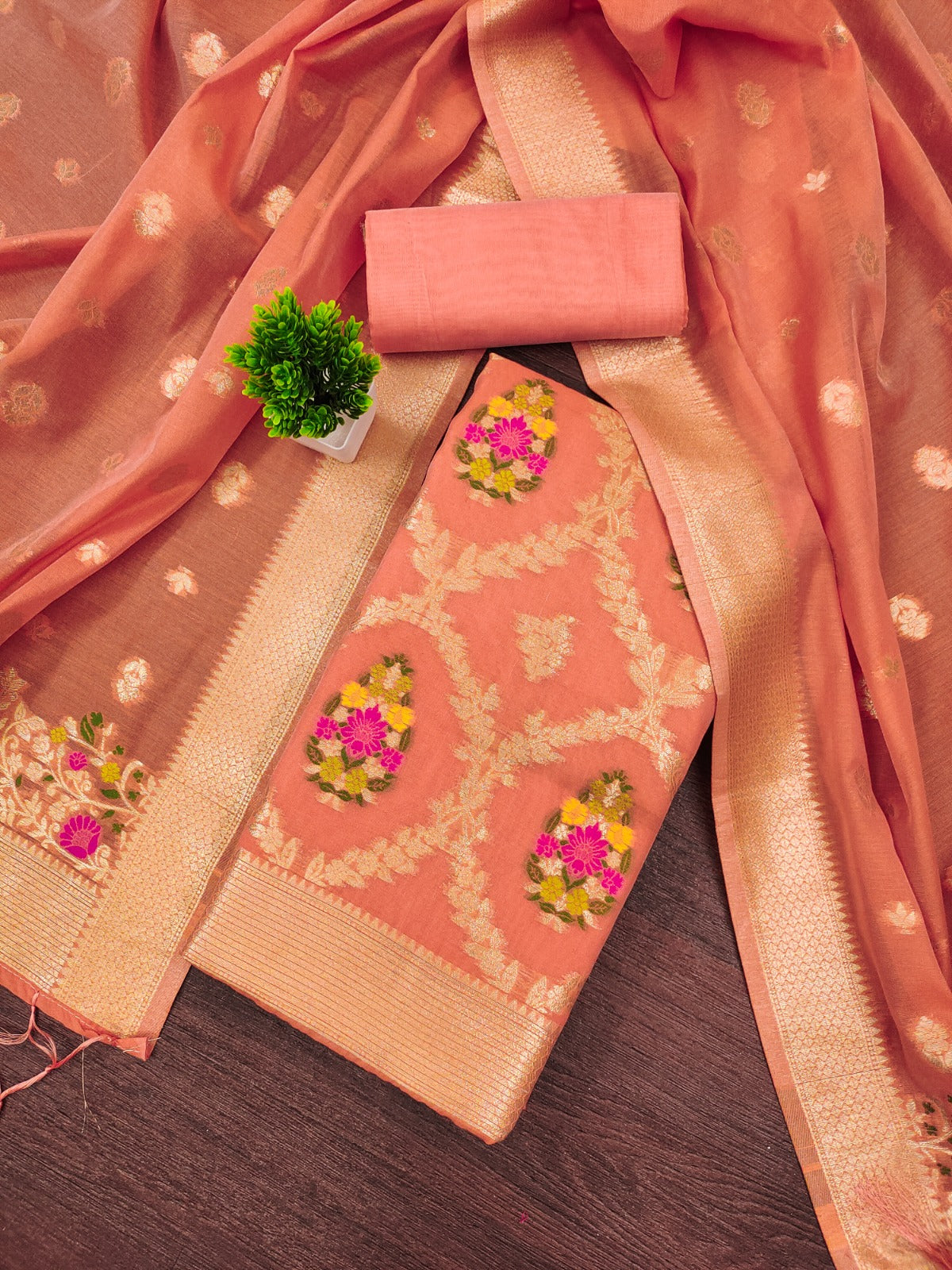 Designer Paithani Woven Unstitched Suit With Bottom