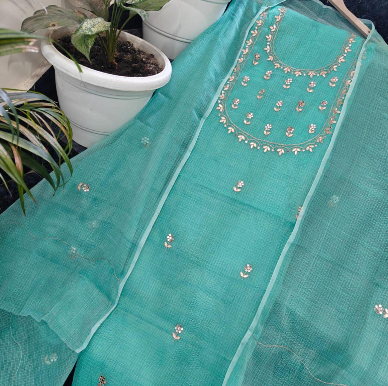 Pure Kota Doriya Gotta Patti Work Unstitched Suit .