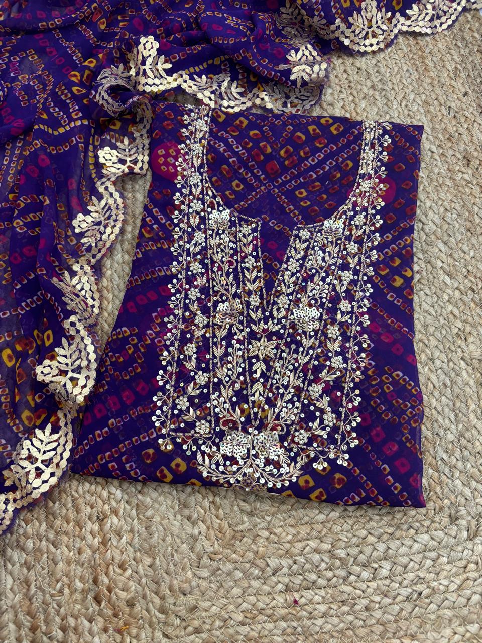 Pure Soft Georgette unstitched suit Zardogi Work With Dupatta